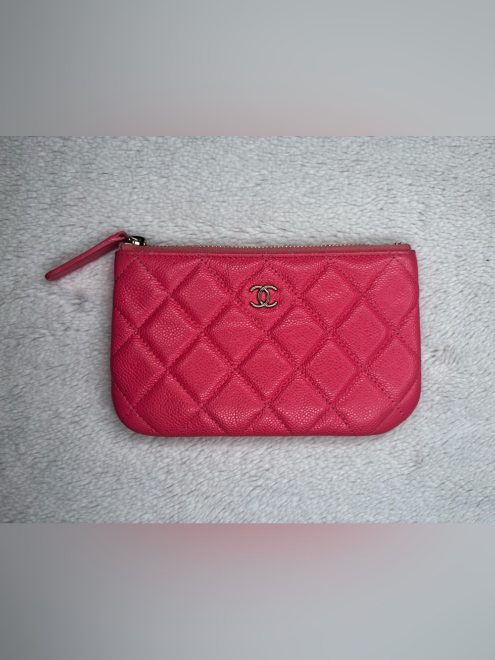 CHANEL Mini O Wallet Pink Caviar Bag Box & Dust Bag Zipper Pouch Auth Gold
